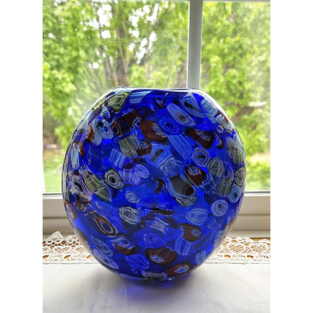 Stunning Murano Vase Cristellaria Ann Primrose Art Glass Vase Cane Beads Pulled